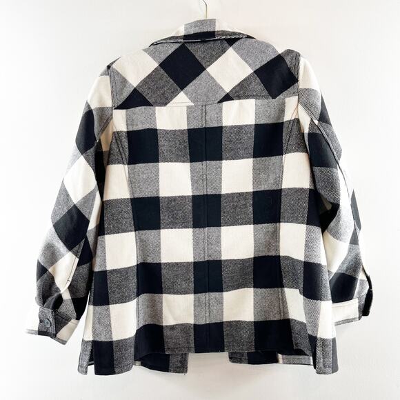Talbots Belle Check Long Sleeve Button Up Shirt Jacket White Black Medium - Picture 4 of 5